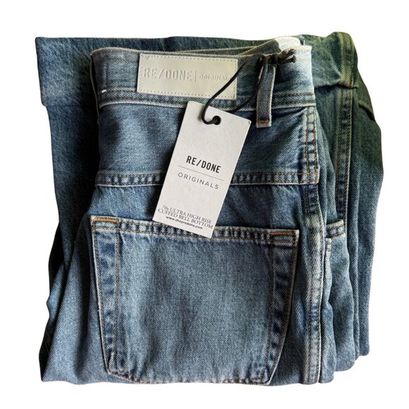 RE/DONE 70s Ultra High Rise Cuffed Bell Bottom Blue Jean Denim Womens Size 28 - Picture 3 of 9